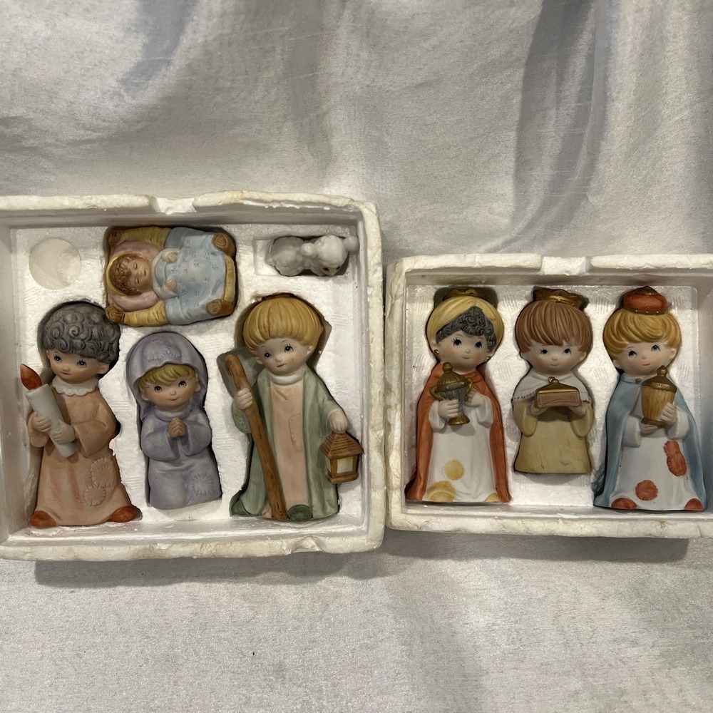 Vintage Homco Children Christmas Nativity 8pc Set #5602 & 3 Wiseman Set #5609